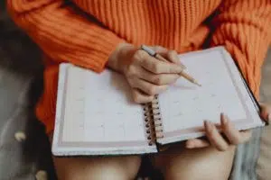 A girl exploring her agenda.