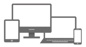 A graphic representing a desktop, tablet, phone and laptop.