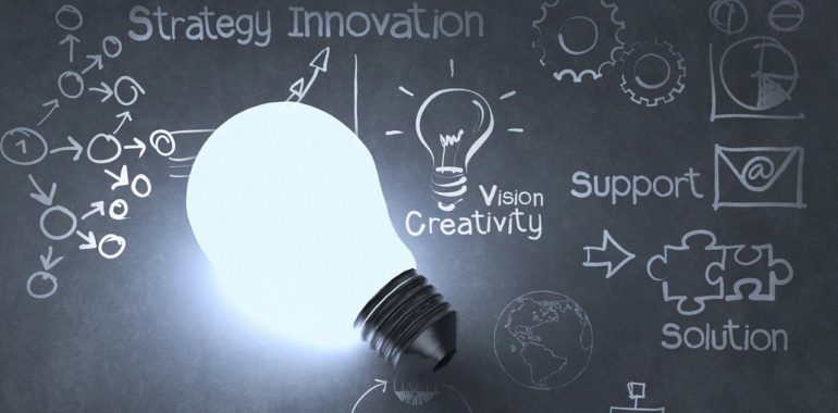 Light bulb with innovation plan and ideas
