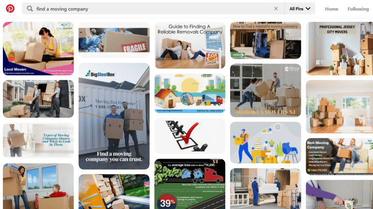 Pinterest search results for 'find a moving company'