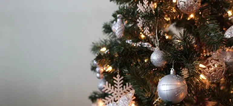 A Christmas tree with ornaments.