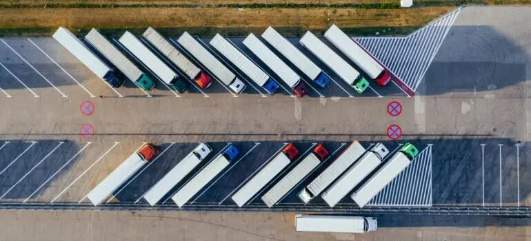 Rows of trucks in an overhead view.