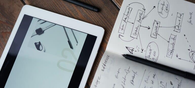 A plan for nurturing long-term relationships with customers on a tablet and notebook.