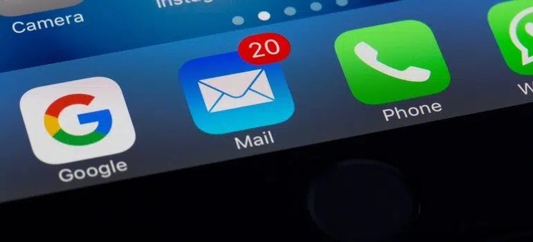 Email app with 20 notifications.