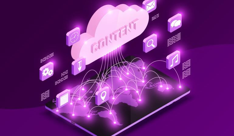 Content cloud illustration above a smartphone