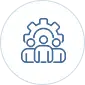 Icon of team with gear wheel in the background.