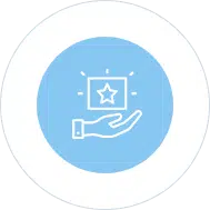 An icon of a hand holding a star badge to symbolize the success of moving SEO for brands.