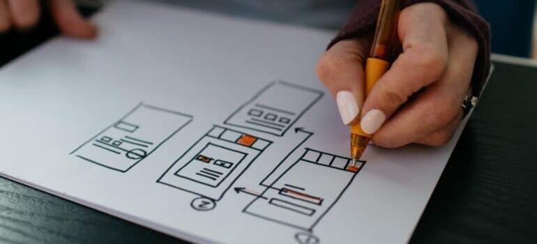 A person sketching up a design for their website.