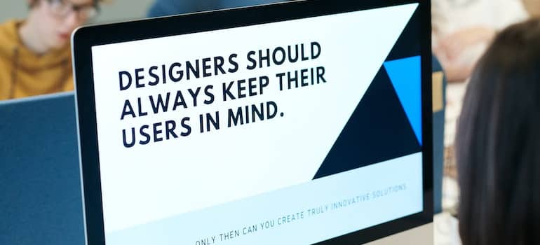 A screen saying ''designers should always keep their users in mind''