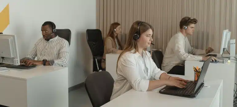 Customer service agents working in an office
