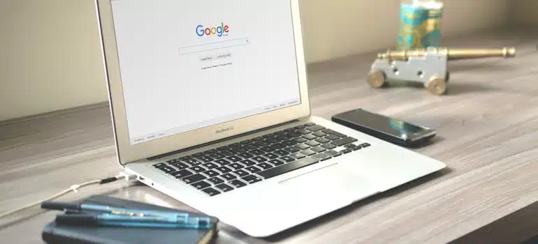 a laptop with Google search on the screen